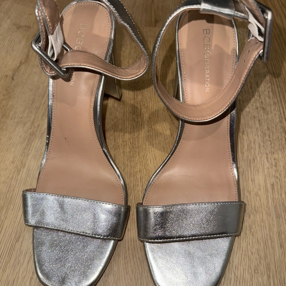 BCBGeneration Metallic Silver Heels